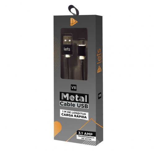 CABLE USB MOD10 - METALICO - V8 - NEGRO