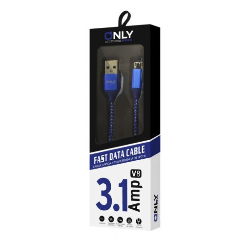 CABLE USB MOD03 - TELA - V8 - AZUL