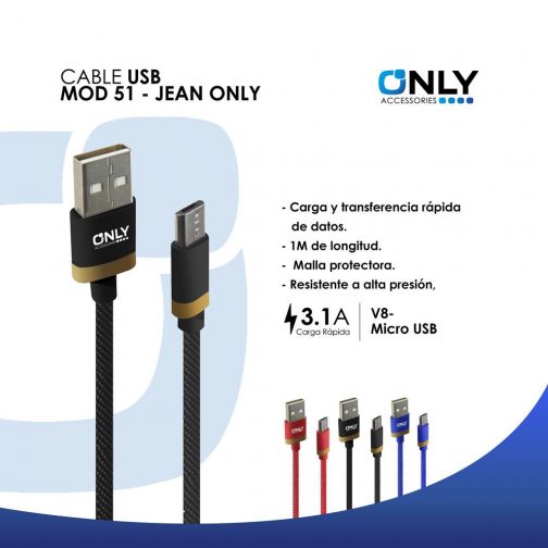 CABLE USB MOD 51 - JEAN ONLY - V8 - NEGRO - Imagen 4