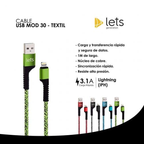 CABLE USB MOD 30 - TEXTIL - IP - VERDE - Imagen 4