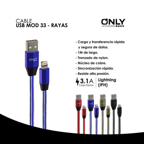 CABLE USB MOD 33 - RAYAS - IP - AZUL - Imagen 4