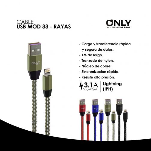 CABLE USB MOD 33 - RAYAS - IP - MARRON - Imagen 4