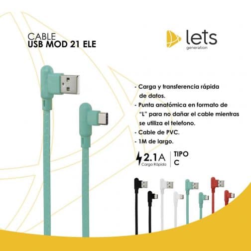 CABLE USB MOD21 - ELE - TIPO C - VERDE - Imagen 3