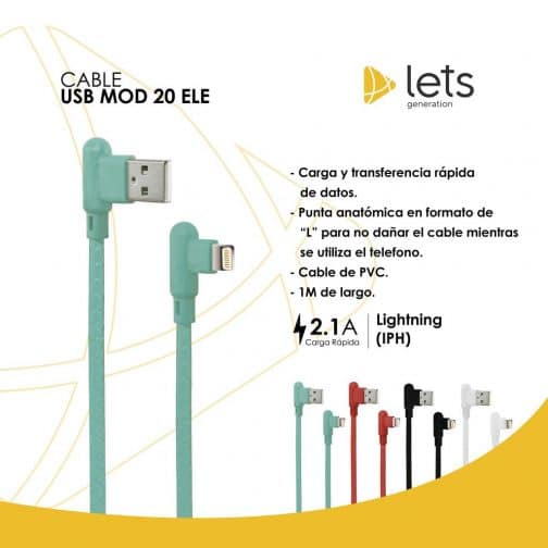 CABLE USB MOD20 - ELE - IPH - VERDE - Imagen 3