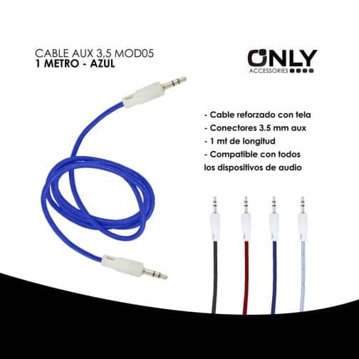 CABLE AUX 3,5 MOD05 - 1 METRO - AZUL - Imagen 4