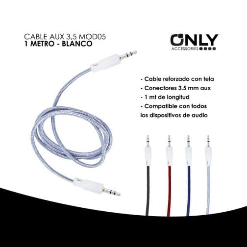 CABLE AUX 3,5 MOD05 - 1 METRO - BLANCO - Imagen 4