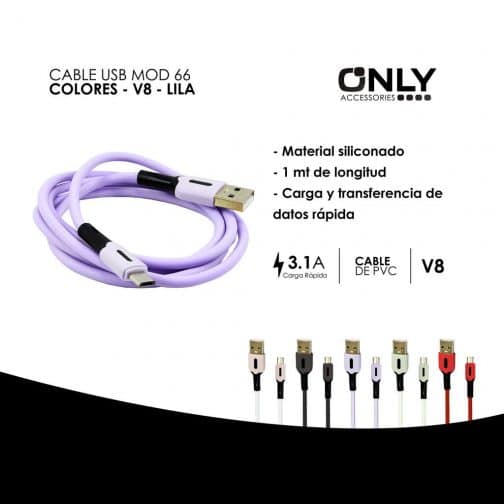 CABLE USB MOD 66 - GUMMY - V8 - LILA - Imagen 4