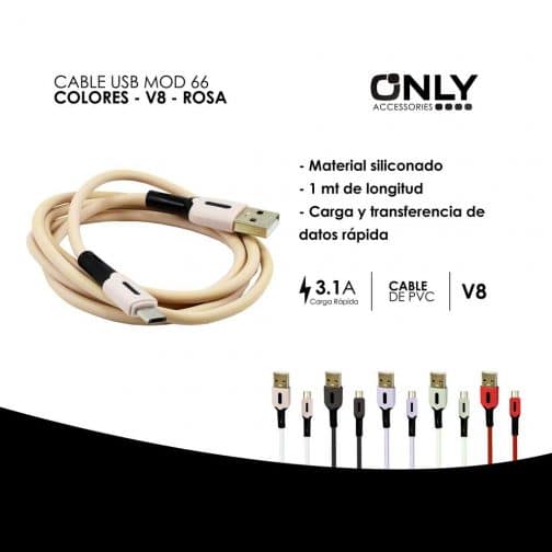 CABLE USB MOD 66 - GUMMY - V8 - ROSA - Imagen 4