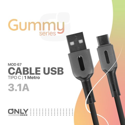 CABLE USB MOD 67 - GUMMY - TIPO C - GRIS - Imagen 4