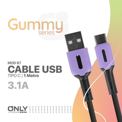 CABLE USB MOD 67 - GUMMY - TIPO C - LILA - Imagen 4