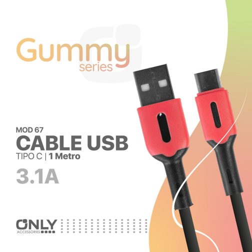 CABLE USB MOD 67 - GUMMY - TIPO C - ROJO - Imagen 4