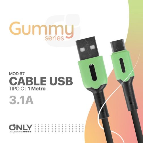 CABLE USB MOD 67 - GUMMY - TIPO C - VERDE - Imagen 4