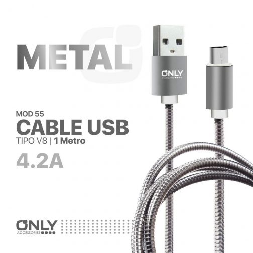 CABLE USB MOD 55 - METAL ONLY - V8 - PLATEADO - Imagen 4