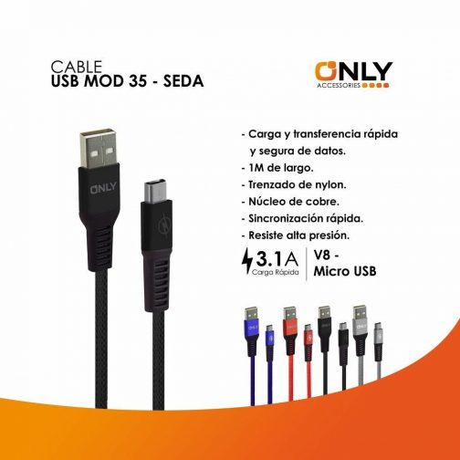 CABLE USB MOD 35 - SEDA - V8 - NEGRO - Imagen 4