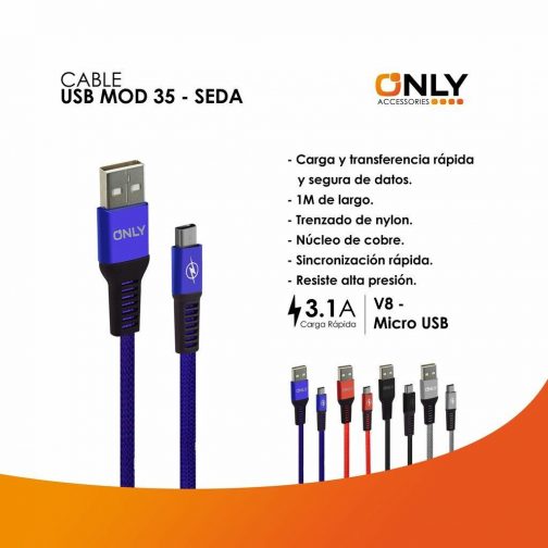 CABLE USB MOD 35 - SEDA - V8 - AZUL - Imagen 4