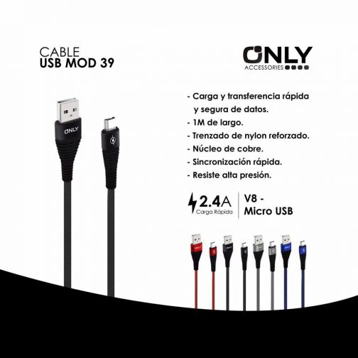 CABLE USB MOD 39 - V8 - NEGRO - Imagen 4