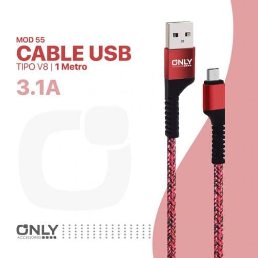 CABLE USB MOD 58 - TEXTIL ONLY - V8 - ROJO - Imagen 4