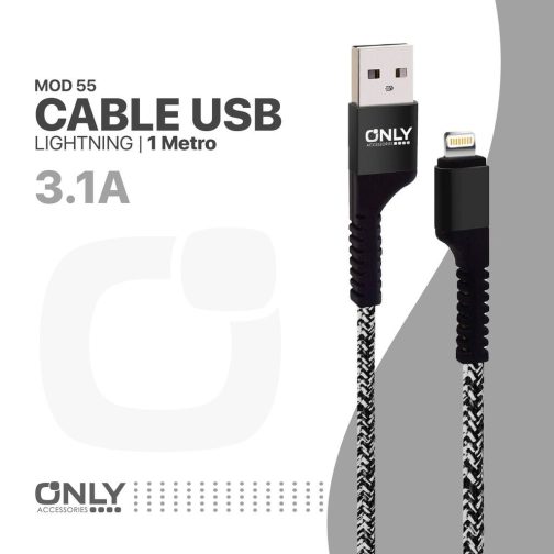 CABLE USB MOD 59 - TEXTIL ONLY - LIGHTNING - NEGRO - Imagen 4