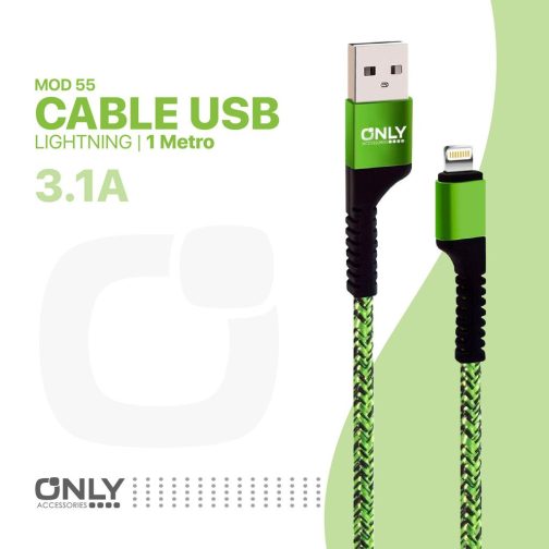 CABLE USB MOD 59 - TEXTIL ONLY - LIGHTNING - VERDE - Imagen 4