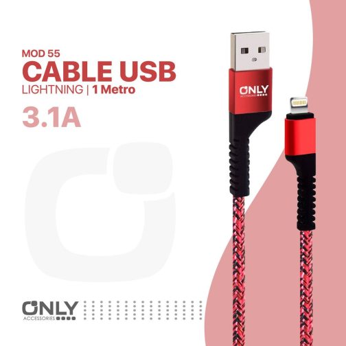 CABLE USB MOD 59 - TEXTIL ONLY - LIGHTNING - ROJO - Imagen 4