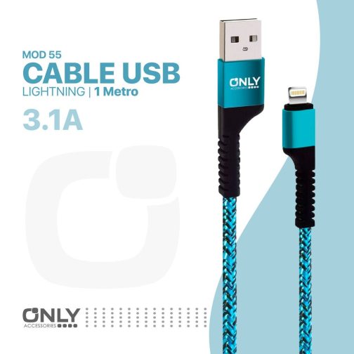 CABLE USB MOD 59 - TEXTIL ONLY - LIGHTNING - AZUL - Imagen 4