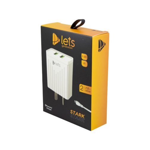 CARGADOR 220V LETS MOD08 - 4,4 A - 2 USB + CABLE V8 - BLANCO