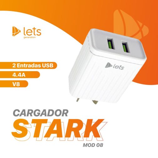 CARGADOR 220V LETS MOD08 - 4,4 A - 2 USB + CABLE V8 - BLANCO - Imagen 4