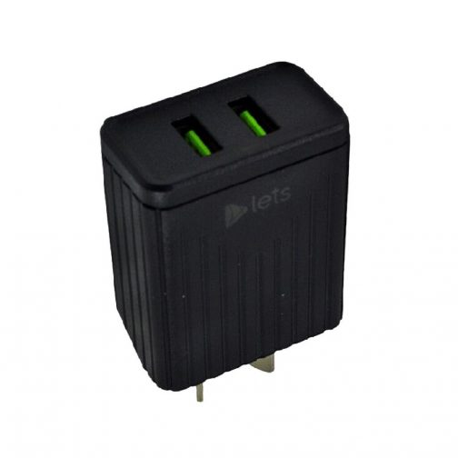 CARGADOR 220V LETS MOD08 - 4,4 A - 2 USB + CABLE TIPO C - NEGRO - Imagen 2