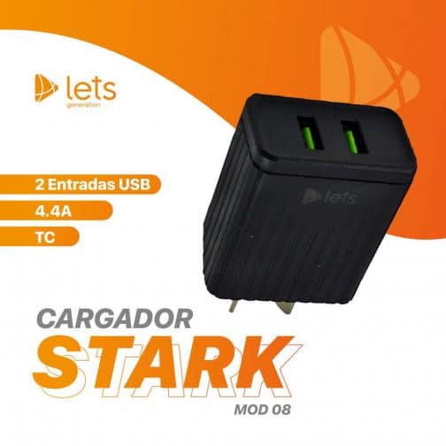 CARGADOR 220V LETS MOD08 - 4,4 A - 2 USB + CABLE TIPO C - NEGRO - Imagen 4