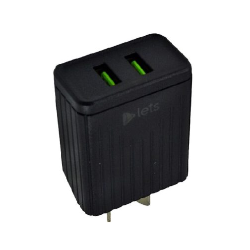 CARGADOR 220V LETS MOD08 - 4,4A - 2 USB + CABLE V8 - NEGRO - Imagen 2