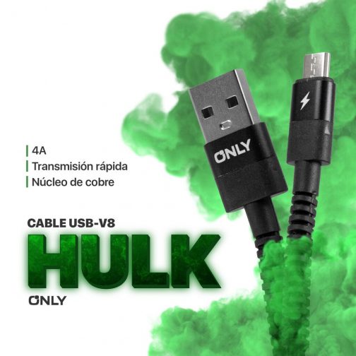 CABLE USB MOD 88 HULK - ONLY - V8 - 4 A - NEGRO - Imagen 4