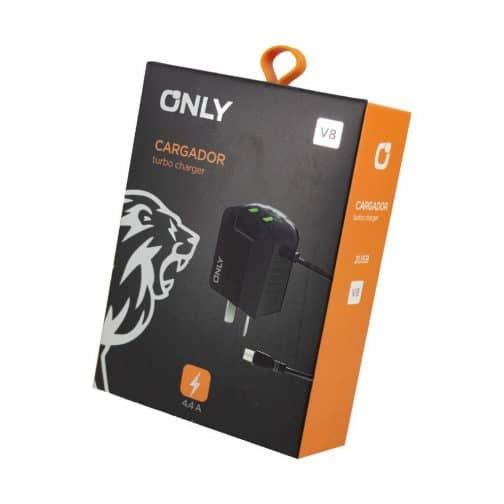 CARGADOR 220V ONLY MOD06 - 2 USB C/ CABLE V8 - NEGRO