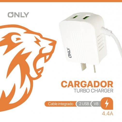 CARGADOR 220V ONLY MOD06 - 2 USB C/ CABLE V8 - BLANCO - Imagen 4