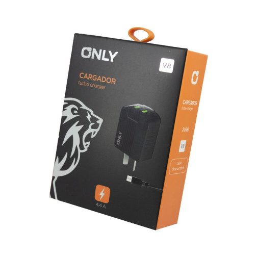 CARGADOR 220V ONLY MOD06 - 2 USB + CABLE V8 - NEGRO