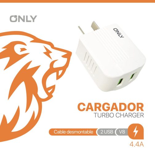 CARGADOR 220V ONLY MOD06 - 2 USB + CABLE V8 - BLANCO - Imagen 4