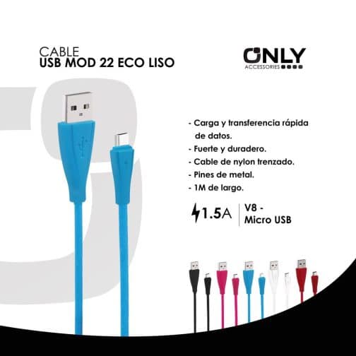 CABLE USB MOD22 - ECO LISO - V8 - AZUL - Imagen 4