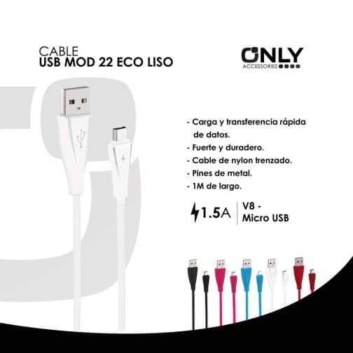 CABLE USB MOD22 - ECO LISO - V8 - BLANCO - Imagen 4