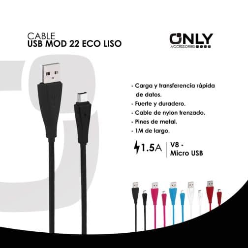 CABLE USB MOD22 - ECO LISO - V8 - NEGRO - Imagen 4