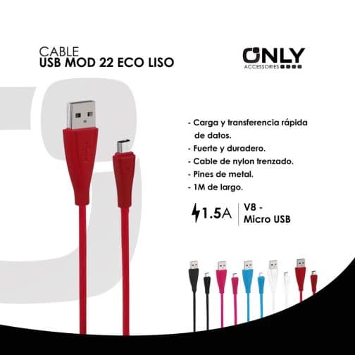 CABLE USB MOD22 - ECO LISO - V8 - ROJO - Imagen 4