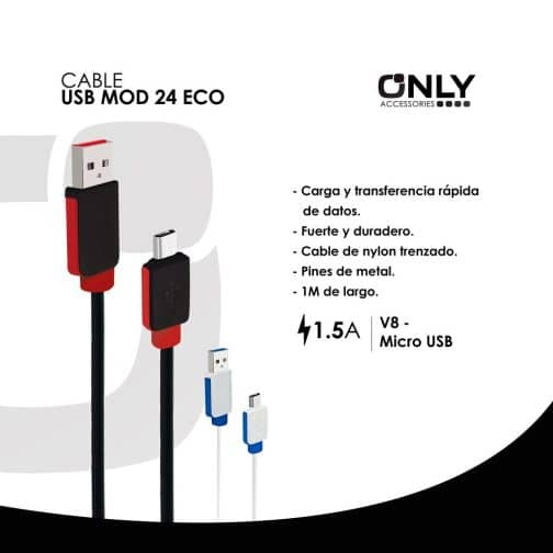 CABLE USB MOD24 - ECO - V8 - NEGRO - Imagen 3