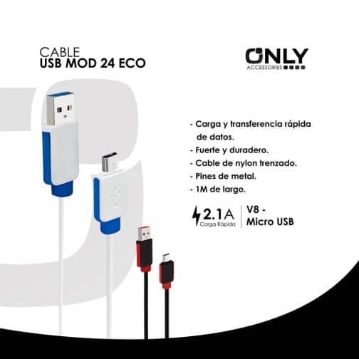 CABLE USB MOD24 - ECO - V8 - BLANCO - Imagen 3