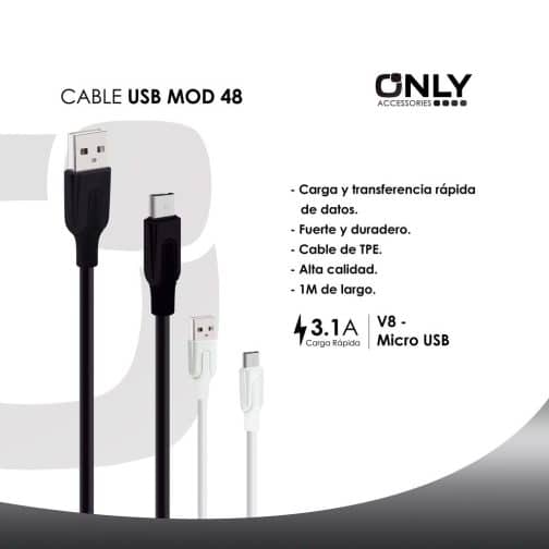 CABLE USB MOD 48 CLASSIC - V8 - NEGRO - Imagen 4