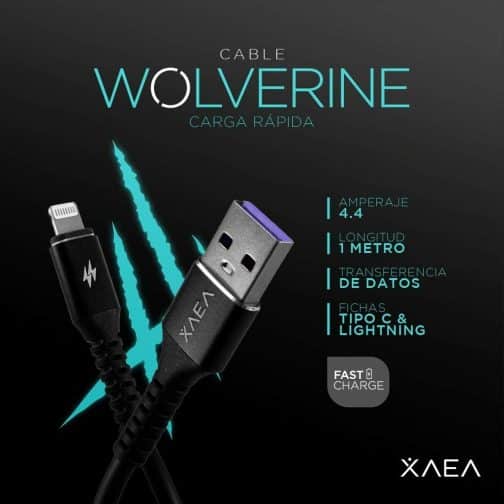 CABLE USB MOD95 WOLVERINE - XAEA - TIPO C - 4.4 AMP - NEGRO - Imagen 4