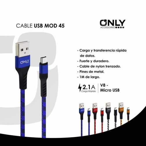 CAB USB MOD 45 - V8 - AZUL 4.2 AMP - Imagen 4