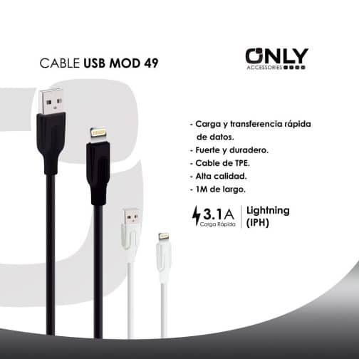 CABLE USB MOD 49 - LIGHTNING - NEGRO - Imagen 3