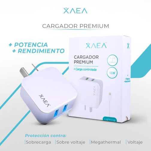 CARGADOR 220V MODX-002 - 3,1A - 2USB + CABLE LIGHTNING - XAEA - BLANCO - Imagen 4