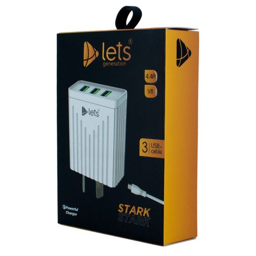 CARGADOR 220V LETS MOD08 - 4,4 A - 3 USB + CABLE TIPO C - BLANCO