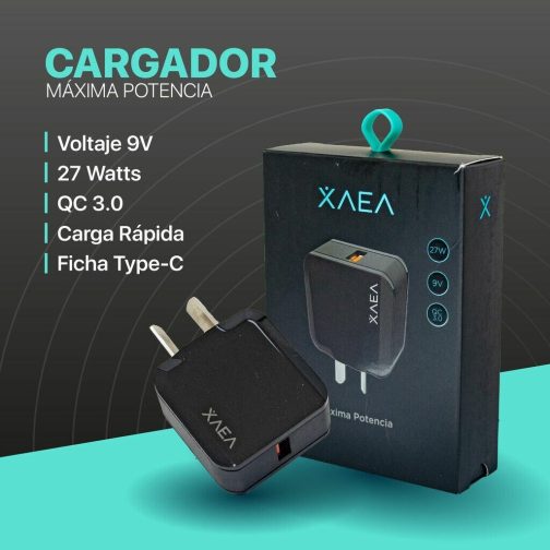 CARGADOR 220V XAEA MOD 10 - 9V - 27W - 1 USB + CABLE TIPO C - NEGRO - Imagen 4