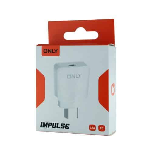 CARGADOR 220V MODO-040 IMPULSE - 2.1A + CABLE TIPO C - ONLY - BLANCO