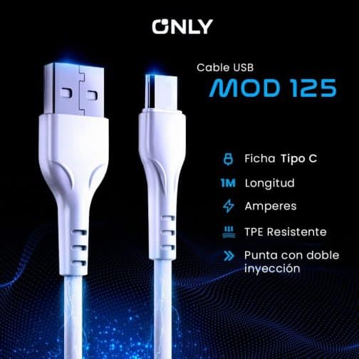 CABLE USB MOD 125 ECO CLASSIC - ONLY - TC - BLANCO - Imagen 3